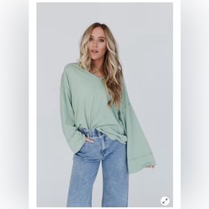 NWT - Three Bird Next - Love It V Neck Top - XL - Light Sage